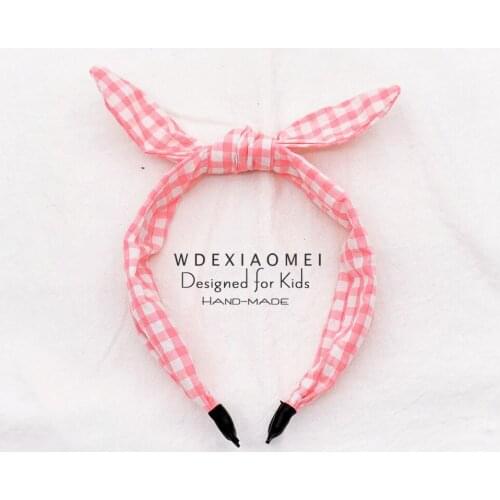 Cute Girls Kids Hair Accessories Bow Knot Headband Korea Iridescent Fabric Plaid Hairbands Bunny Rabbit Ears Hair Hoop Headwear