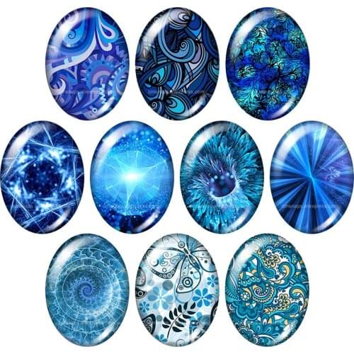 New Blue patterns 13x18mm/18x25mm/30x40mm mixed Oval photo glass cabochon demo flat back Jewelry findings TB0005
