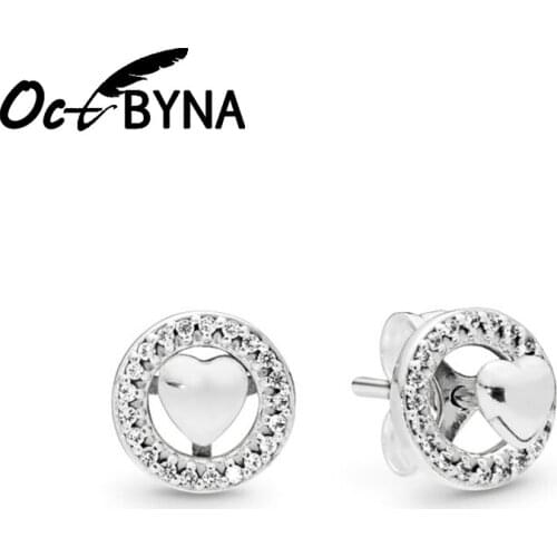 Octbyna Fashion Eternal Heart Shaped Zircon Stud Earring Round Silver Color Fine Stud Earring For Women Jewelry Dropshipping