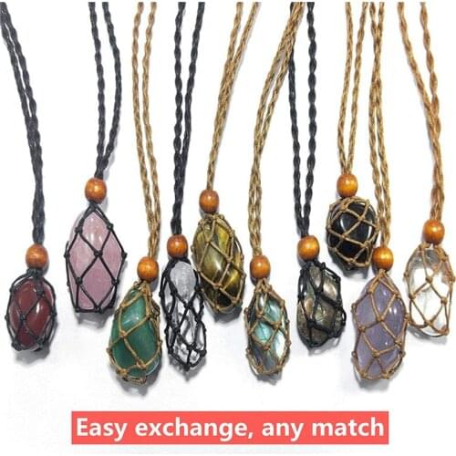 Quartz Crystal Stone Necklace with Knit Cord Indians Amulets Pendant Jewelry Gift for Women Men TT@88