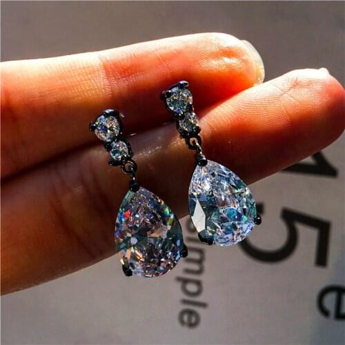 Luxury Crystal Female Geometry Earrings Classic Black Gold Dangle Earrings Vintage Rainbow Zircon Wedding Earrings For Women