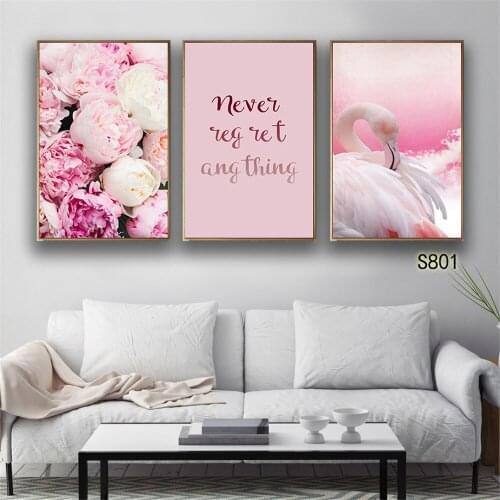 Pink flower flamingo pink background with words Poster Canvas Painting Wall Art And Prints Wall Pictures For Living Room Decor