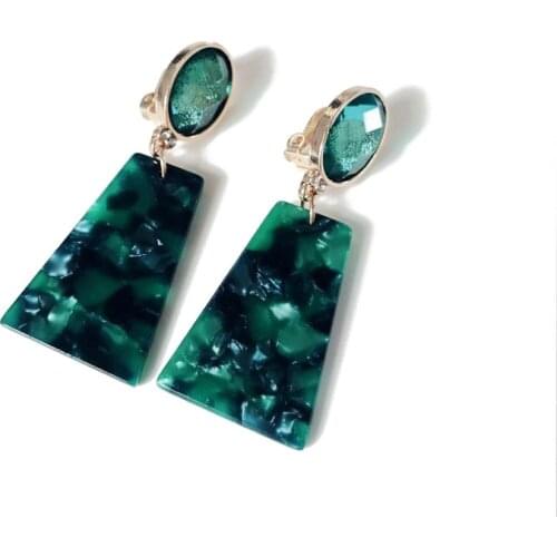 New Design Geometric Resin Yellow Green Lightweight Sweet Clip Earring