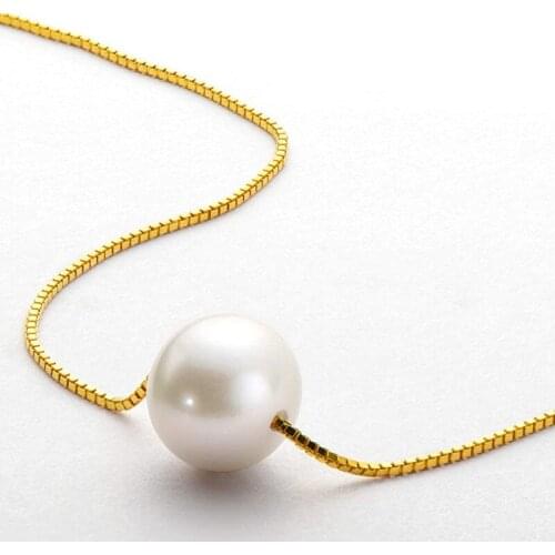 Amaiyllis 18K Gold 8mm White/Pink/Purple Box Chain Pearl Necklace Light Luxury Freshwater Pearl Clavicle Chain Necklace Jewelry