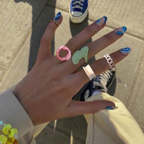 2021 New Colorful Resin Minimalist Acrylic Irregular Geometry Rings Sweet Cool Girls Party Jewelry Fashion Open Rings For Women