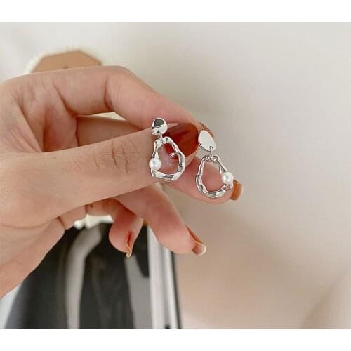 925 Sterling Silver Irregular Pearl Drop Earrings for Women Geometric Baroque Dangle Earrings Party Jewelry