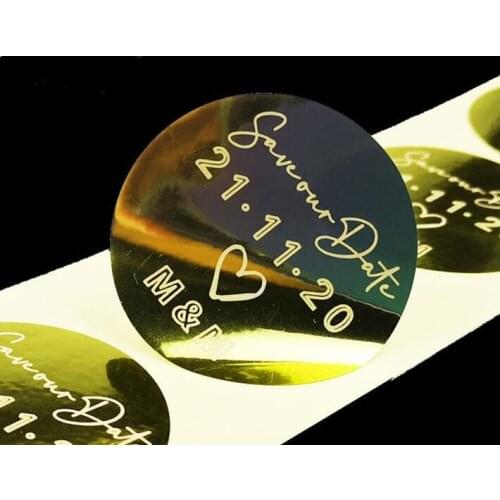 Gold Wedding Sticker With Custom Logo (Black Color Printing)