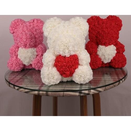 1pcs 40cm Artificial PE Foam Roses Flower Heart Bear For Wedding Decoration Valentine Handwork Teddy Bear