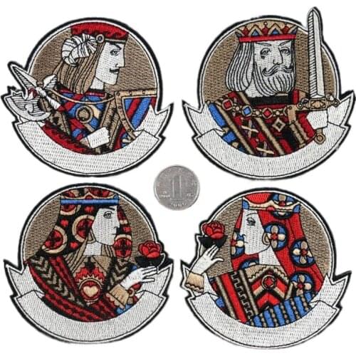 10pcs/lot Embroidery Patch Poker King David Alexander Caesar Charlemagne Clothing Decoration Diy Iron Heat Transfer Applique