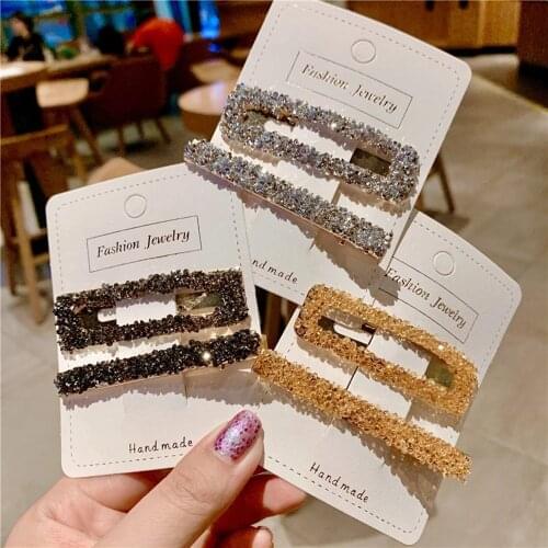 2pcs/set Rectangular Korea Popular Hair Clips Fashion Woman Rhinestone Shiny Luxury Hairpins BB Clip Styling Tools Barrettes