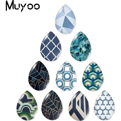 2020 New Navy Blue Geometric Tear Drop Glass Cabochon Art Handmade Printed Photo Jewelry DIY Accessories