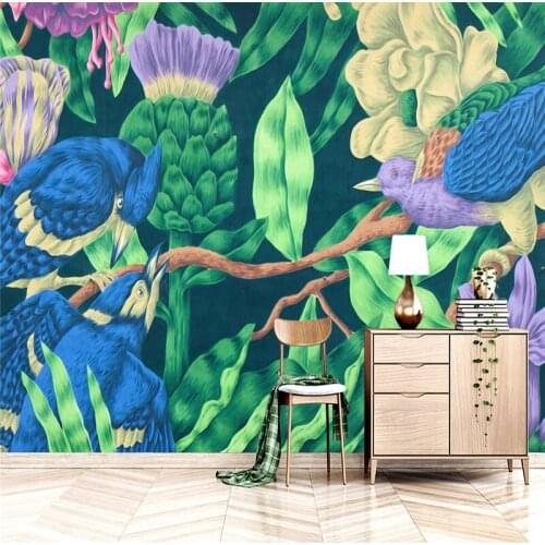 Hand Painted Wallpapers 3D Custom Photo Murals Southeast Asia Tree Flowers Birds 3D Walls Papers for Living Room TV Home Decor