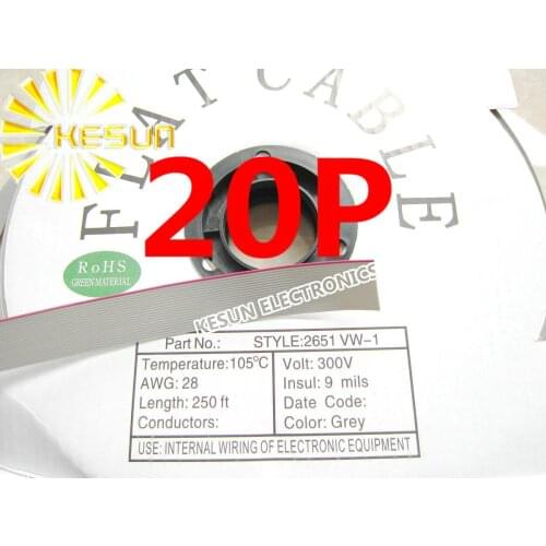 76Mtr/Roll 20P 1.27mm 250Ft Grey Ribbon Flexible Flat Cable Wire For 2.54mm IDC SOCKET 2651VW-1