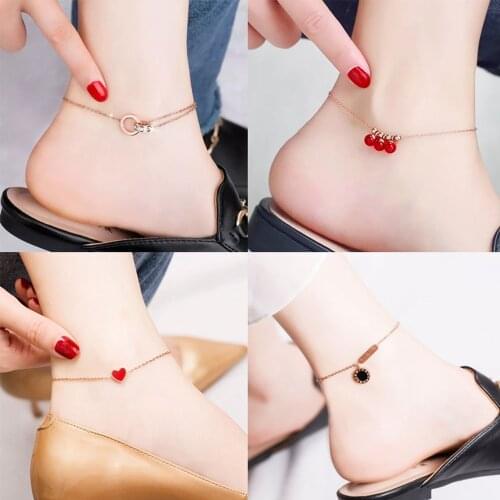 Rose Gold Colour 316 Stainless Steel Anklets for Women Trendy Korean Style Ankle Bracelet Aesthetic Sandals Women 2021 Decor