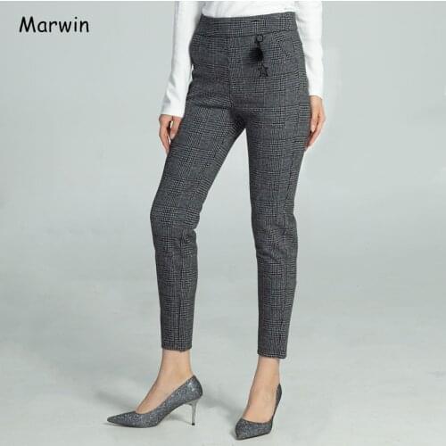 Marwin Winter Thick Plaid Casual Pinstripe Peg Pants Fashion Leisure Clothing High Waist Trousers Casual Elastic Women pants