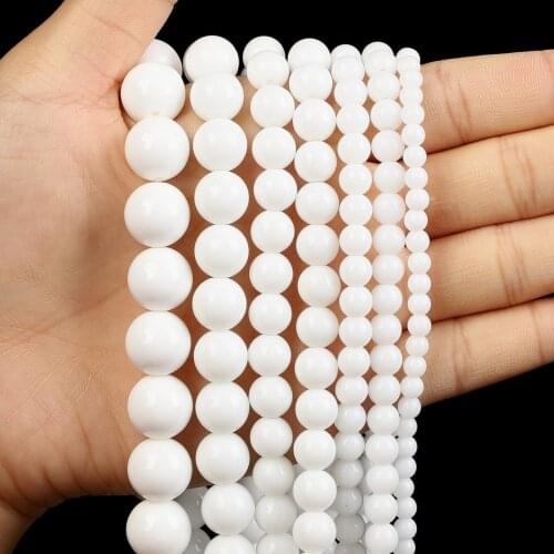 Natural Stone Beads Round Loose Beads 4-12mm 15" For Jewelry Making DIY Necklace & Bracelet Porcelain White Crazy Agates