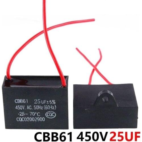 CBB61 450VAC 25UF fan starting capacitor lead length 10cm with line