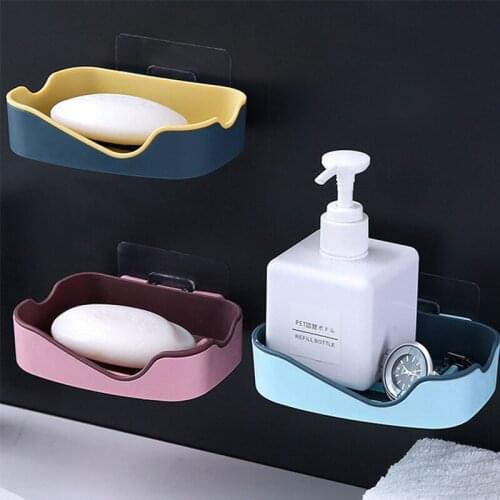 1 Pc Soap Rack No Drilling Wall Mounted Double Layer Soap Holder Soap Sponge Dish Bathroom Accessories Self-adhesive Soap Dishes