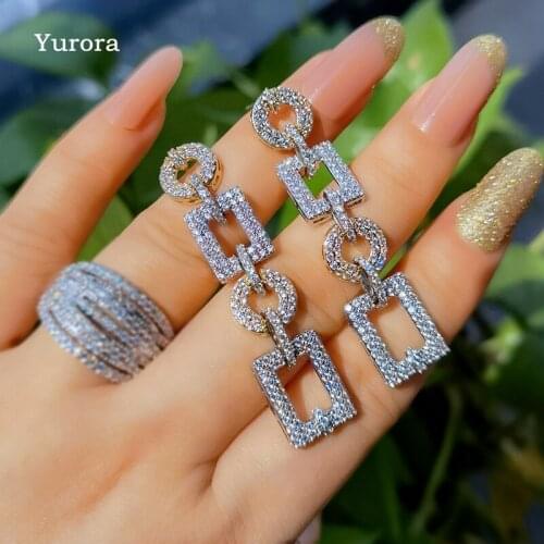 Fashion Geometry Long Hanging Earrings Cubic zirconia Gold/Silver Color Round Square Dangle Piercing Big Earring Women Jewelry