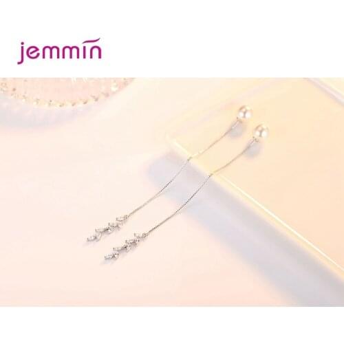 Long Tassel Dangle Earrings Genuine 925 Sterling Silver Bridal Earrings With Sparkling Freshwater Pearl Pendant Free Shipping