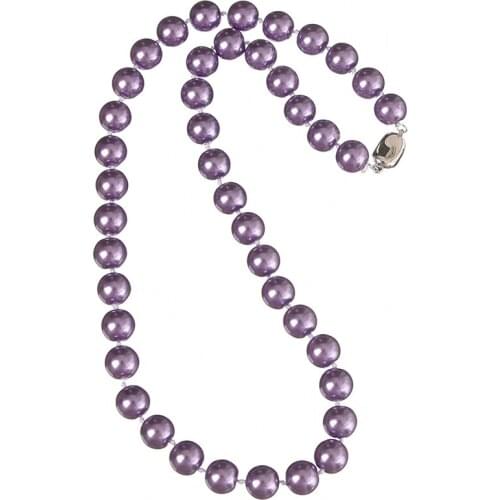 For Statement Women 10mm Round Pearls Simple Style Lovely Purple Pearls Necklace Shell Artificial Necklace 18inch H836