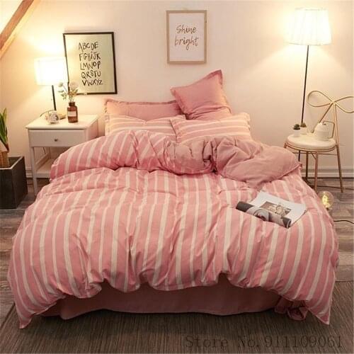 Home Textile Pink Stripe Duvet Quilt Cover Pillowcase Bed Sheet Children and Adult Bedding Sets Cartoon Bedlinen King Twin Size