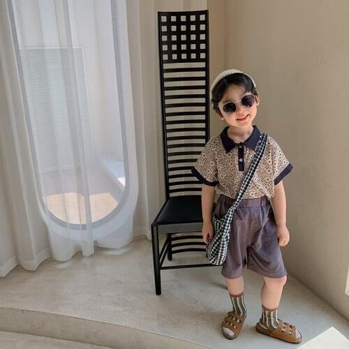 Summer New Toddler Boys Clothing Sets Fashion Lapel Print T Shirts Shorts Baby 2pcs Set for Boy Kids Clothes Boys Korean Suits