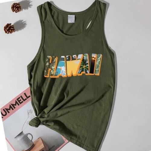 Hawaii Tops Women Hawaii Beach Tank Top Girls Plus Size Sunset Coconut Tree Summer Fashion Clothing 2021 Letters Print Vintage L