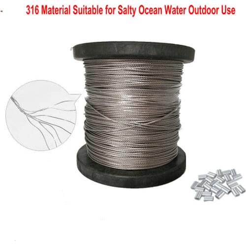 HQ MG01 316 Marine Grade 0.8MM 7X7 350Metes Flexible Soft Stainless Steel Wire Rope Cable