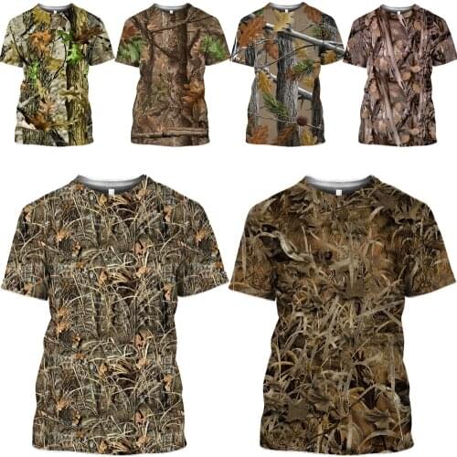 HOXIXIB Trees Camouflage T Shirt Men Summer 3D Print Green Leaves Women Owl Tees Tree Bark Animal Ghillie Cosplay Hunting Tshirt