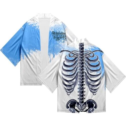 People Skeleton Kimono Shirt 3d Print Cloak Fashion Hip Hop Sports Men Women Seven Point Sleeve Tops Cardigan Jackets Streetwear