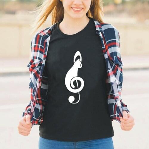 Cat Music Pattern Printed Womens T-shirt Summer Funny Casual Harajuku Cotton Tees Street Plus Size Round Neck T-shirts Tops