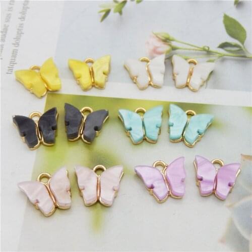 Julie Wang 6PCS Tiny Butterfly Charms Acrylic Wings Zinc Alloy Gold Tone Solid Color Pendant Bracelet Jewelry Making Accessory