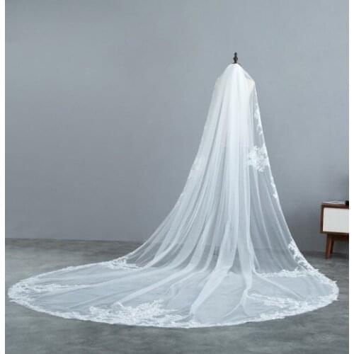 Ivory Lace Wedding Veil Lace Edge Cathedral Veil Regal Wedding Veil Comb Chapel Bridal Veil Lace Trim Veil Long Bride Veil Boho