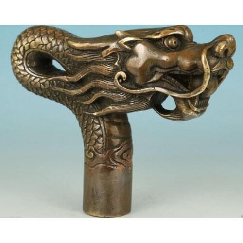 Copper Carving Dragon Statue Cane Walking Stick Crafts Decorate