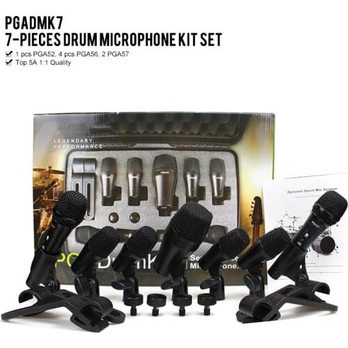 PGA52 PGA56 SM 57 Drum Mic Microphone Dynamic Kick Snare/Tom Hihat crash ride 7 drum kit mic instrument