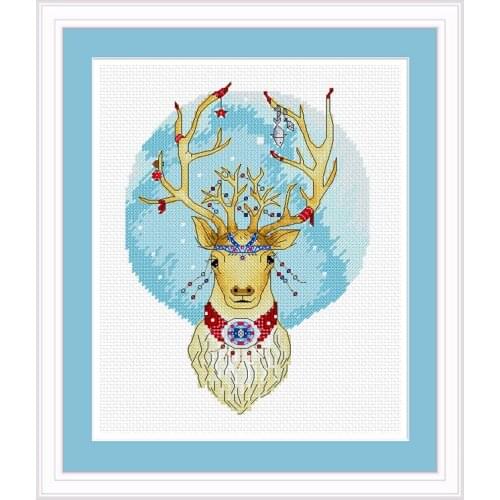 Fishxx Cross Stitch Kits, 11CT Stamped Elk Pattern Cross-Stitch Sets 14CT Counted DIY Christmas Decoration