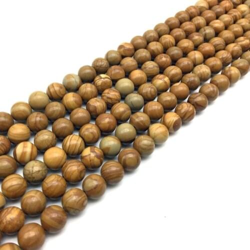 Nature Wooden Vein Fossile Stone Bead String Jaspers Brown 4 mm 6 mm 8 mm 10 mm 12 mm For DIY Making Bracelets Necklace