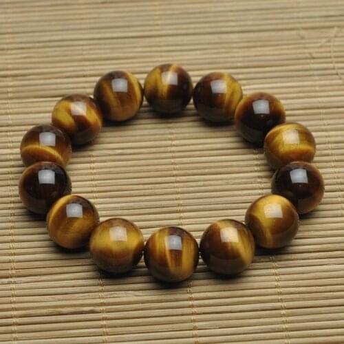 AAAA Natural Yellow Bracelet Male Fund Hand String Petrified Hawkeye Stone Clear Stone Bracelet 16MM