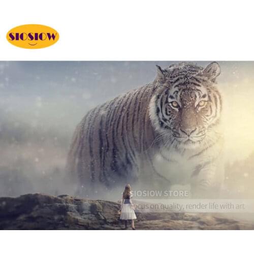 New Arrivals Diamond Painting 5d Fairy With Tiger Full Square Diamond Embroidery Animals Cross Stitch Hobby Art Wall Decor Gifts