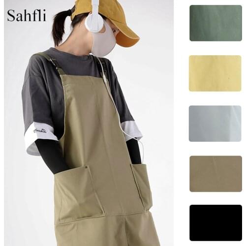 Solid Color Unisex Fashion Chef Cook Kitchen Apron Hairdresser Canvas Sleeveless Bib Work Uniform waterproof Aprons with Pockets