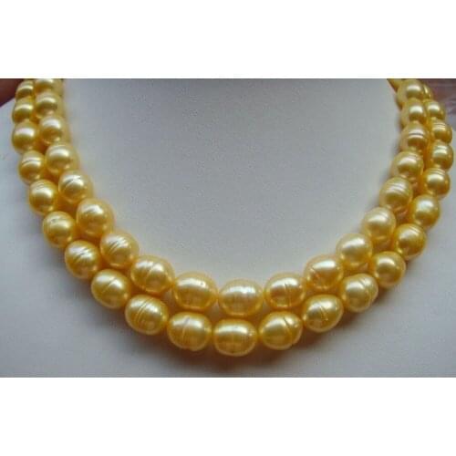 HUGE AAA+ 10-13MM South Sea Golden Baroque Pearl Necklace 35"