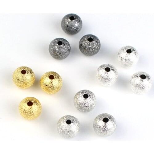 Wholesale lots 4 6 8 10 12mm Gold/Silver Plated/Rhodium/Gun Black Round Ball Copper Frosted Spacer Beads for DIY Jewelry Making