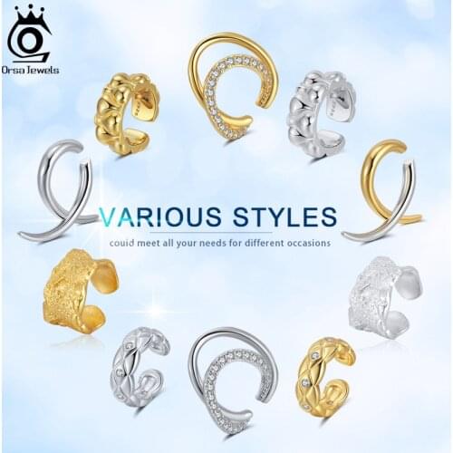 ORSA JEWELS 1Pcs 925 Sterling Silver Huggies Ear Cuff Non-Piercing Helix Cartilage Cuff Earrings with CZ for Women Jewelry CL18