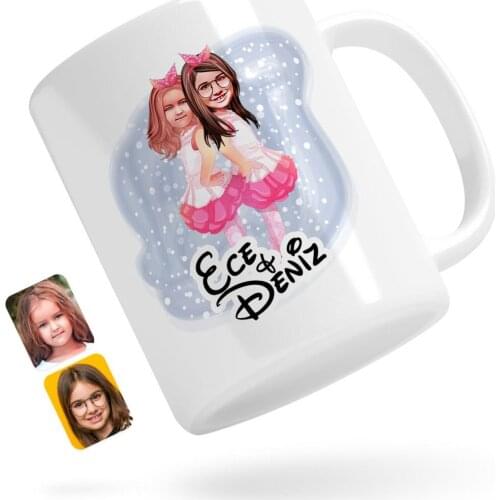 Personalized Sisters Caricature Of White Mug Bardak-3