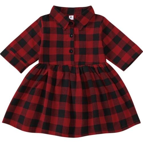 Baby Toddler Girls Vintage Plaid Dress Infant Toddler Baby Newborn Girl Turn Down Neck Half Sleeve Buttons Dresses 0-4Y 2020