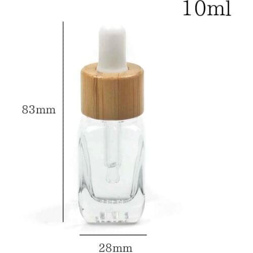 10ml Transparent Square Cosmetics Dropper Bottle Bamboo Cap 10pcs