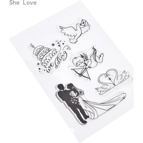 Chzimade Wedding Cupid Pigeon Swan Silicone Clear Stamp Transparent Rubber For Scrapbooking DIY Album Cards Making Decoration