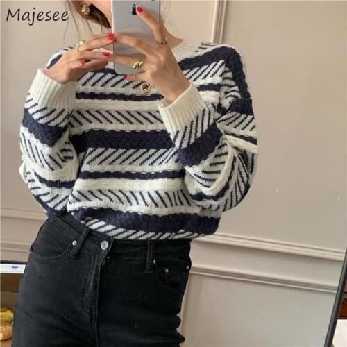 Pullovers Women Harajuku Loose O-neck Long Sleeve Chic Ins Korean Style Knitted Sweater Soft Fresh Lady All-match Female Fashion