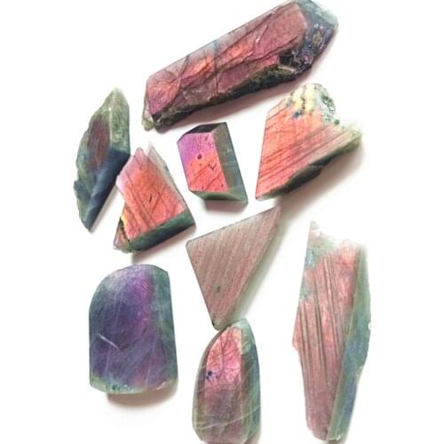 Rare natural quartz crystal violet light labradorite tablets reiki healing gem collection 1pc